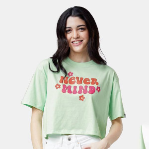 Women Green Typography Printed Applique Oversized T-shirt